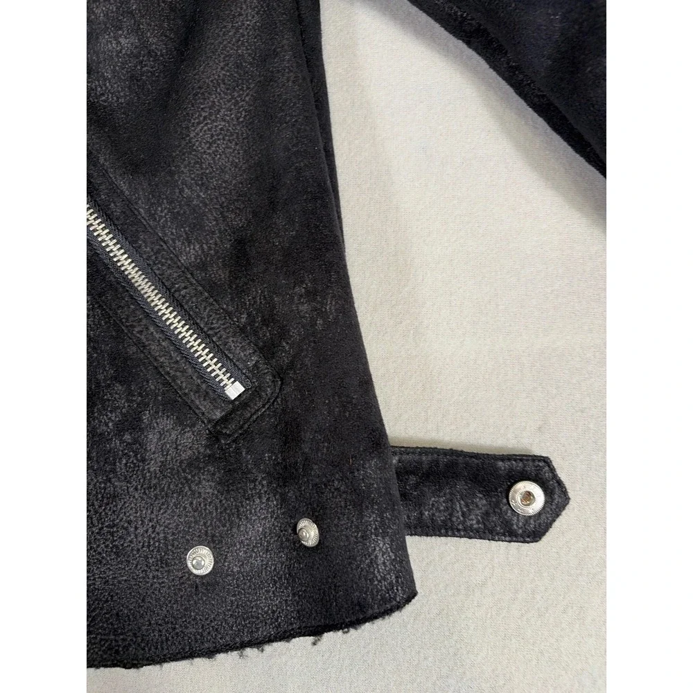 American Eagle Womens Faux‎ Suede Shearling Moto Jacket Black Large 2706397171